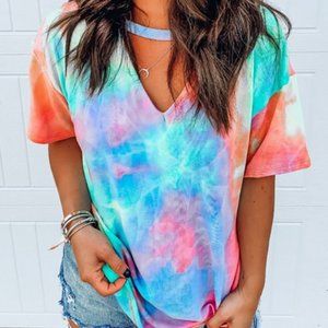 Short Sleeve Tie Dye Print T-shirt